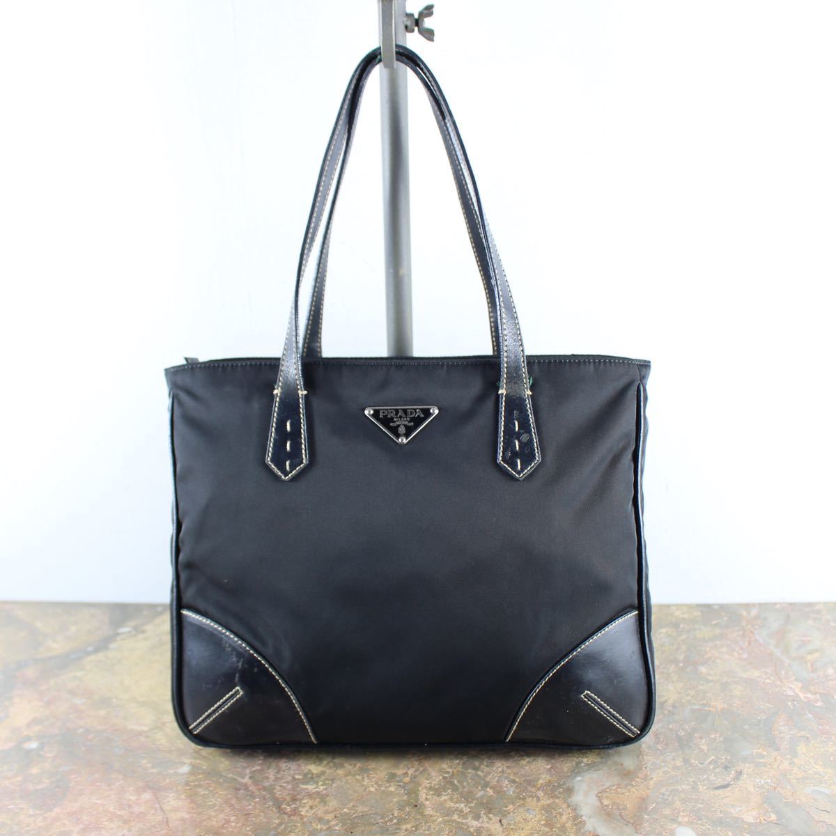 PRADA LOGO NYLON LEATHER TOTE BAG/プラダロゴナイロンレザートートバッグ_画像1