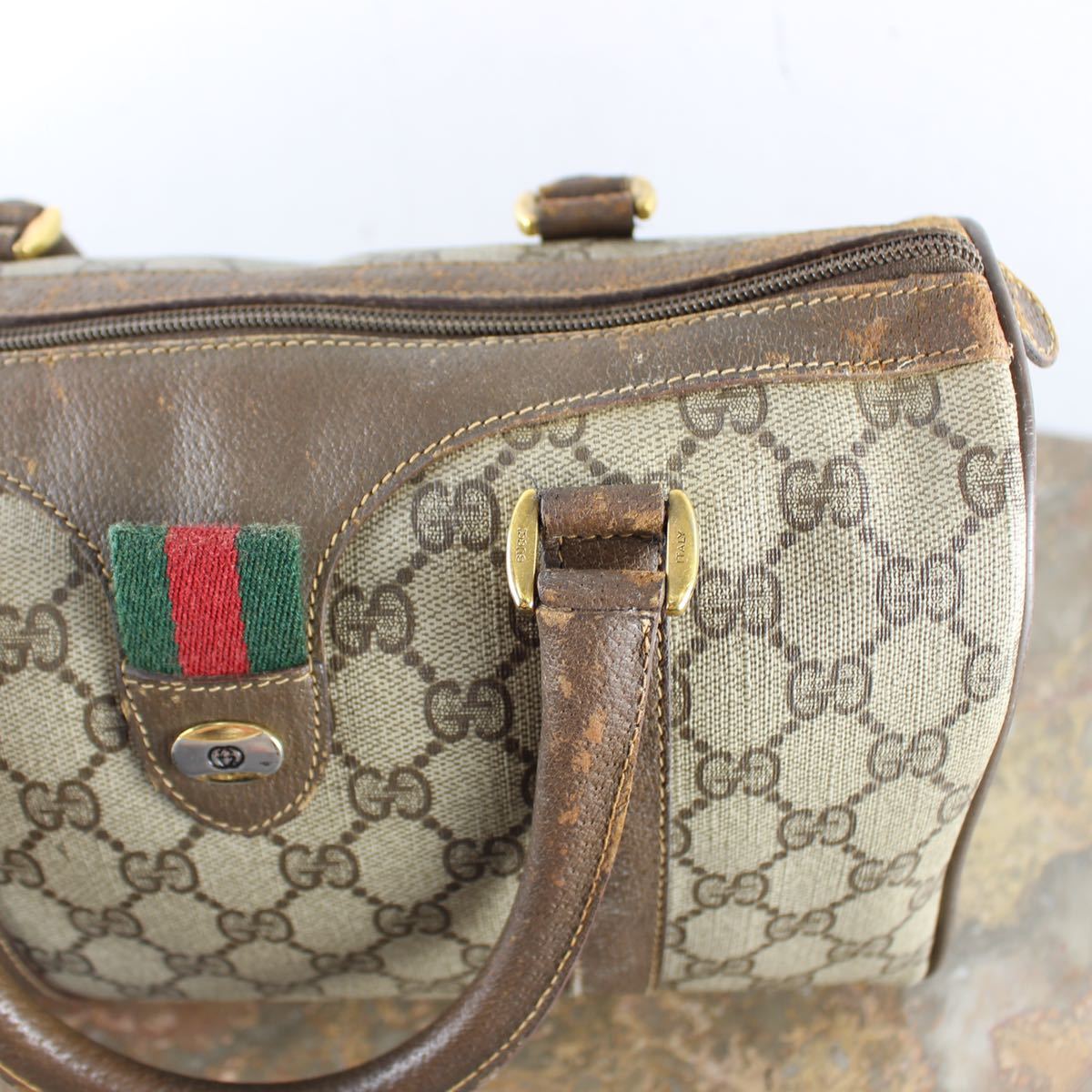 OLD GUCCI SHERRY LINE GG PATTERNED MINI BOSTON SHOULDER BAG MADE IN ITALY/オールドグッチシェリーラインGG柄ミニボストンバッグ