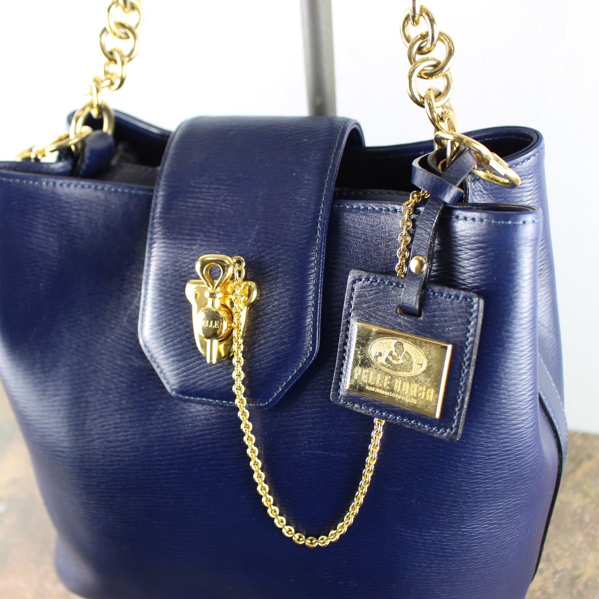 PELLE BORSA CHAIN DESIGN LEATHER HAND BAG/ペレボルサレザーチェーンデザインハンドバッグ