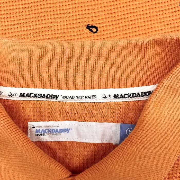 MACKDADDY マックダディー M メンズ 男性 ポロシャツ ワッフルカットソー サーマル ペイズリー風刺繍 半袖 綿100% コットン オレンジ_画像3