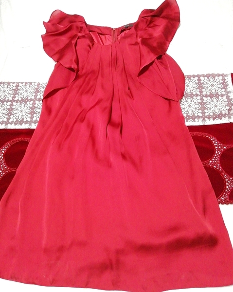  red satin tunic negligee One-piece dress Red satin tunic negligee dress