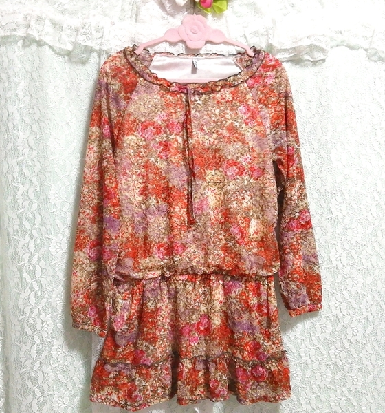  red orange floral print race negligee tunic One-piece Red orange floral lace negligee tunic dress