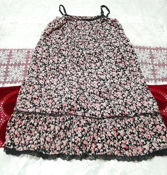 黒ピンクベロアネグリジェキャミソールスカートワンピース Black pink velour negligee camisole skirt dress