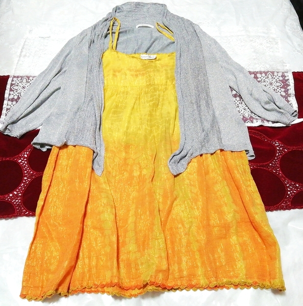 カラフルネグリジェ 灰色ラメガウン 黄色キャミソールベビードールドレス 2P Colorful negligee gray lame gown yellow babydoll dress_画像1