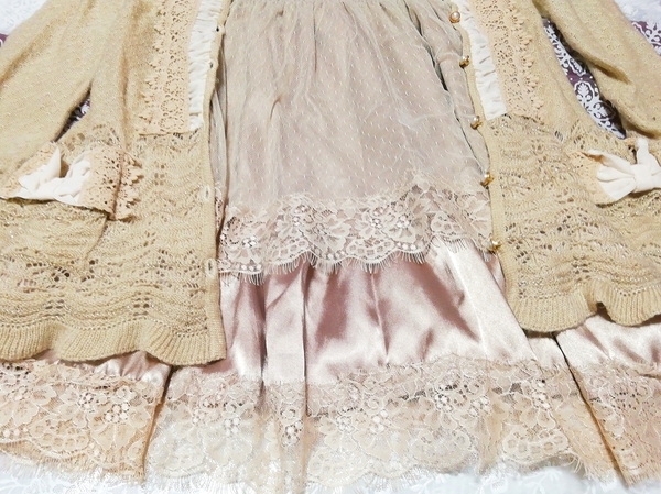 亜麻色ニットレースネグリジェ ガウン キャミソールベビードールドレス 2P Flax color knit lace negligee gown camisole babydoll dress_画像2
