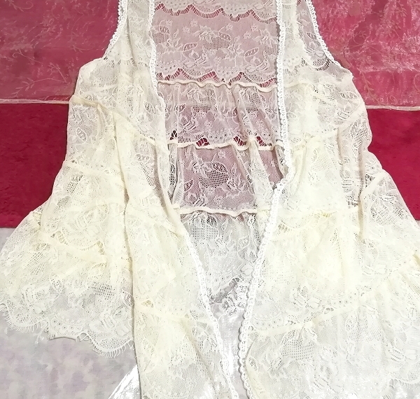フローラルホワイトレースネグリジェ ガウン ベビードールキュロット 2P Floral white lace negligee gown camisole culotte dress