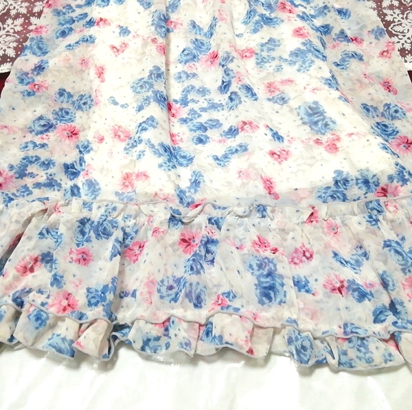 青赤白花柄シフォンネグリジェチュニックワンピース Blue red white flower pattern negligee chiffon tunic dress