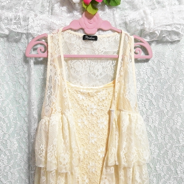 クリーム色レースネグリジェ 羽織ガウン キャミソールベビードールドレス 2P Cream color lace negligee gown camisole babydoll dress