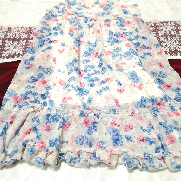 青赤白花柄シフォンネグリジェチュニックワンピース Blue red white flower pattern negligee chiffon tunic dress