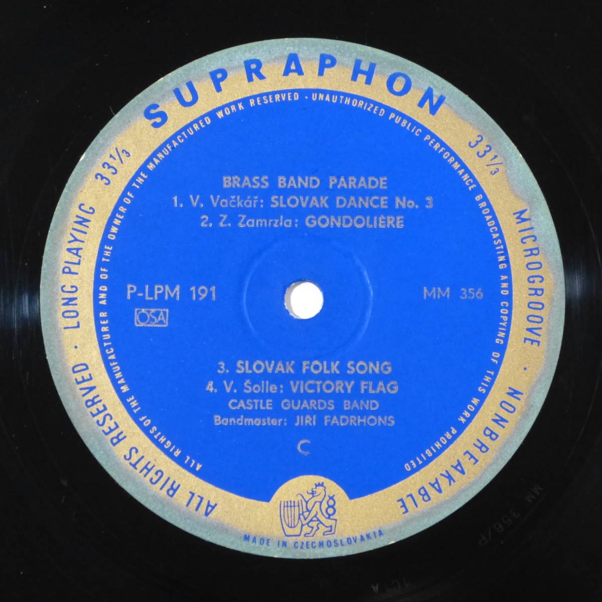 LP SUPRAPHON 10 дюймовый духовой оркестр *pare-do