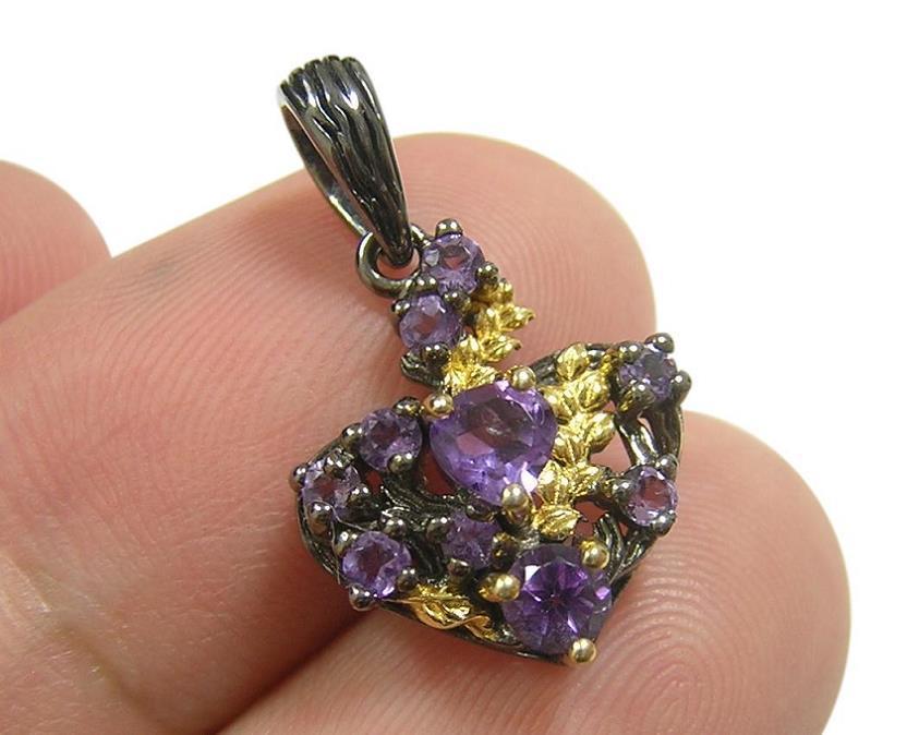 [ natural amethyst ] pendant top black rhodium finishing purple crystal 