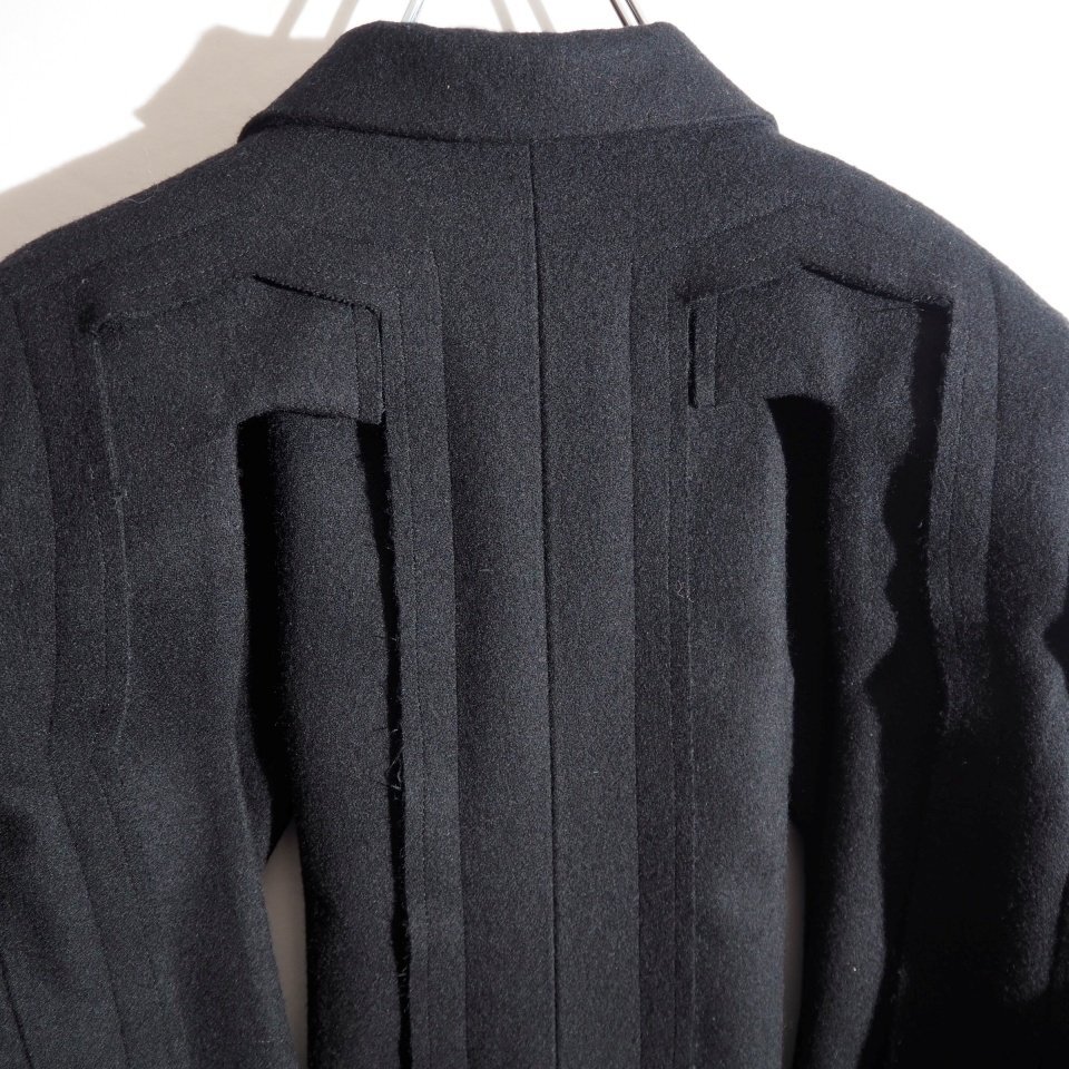 R8078P ▼COMME des GARCONS コムデギャルソン▼ 25AW カットアウト ボンディング メルトンウール チェスターコート ブラック S 秋冬 mks_画像7