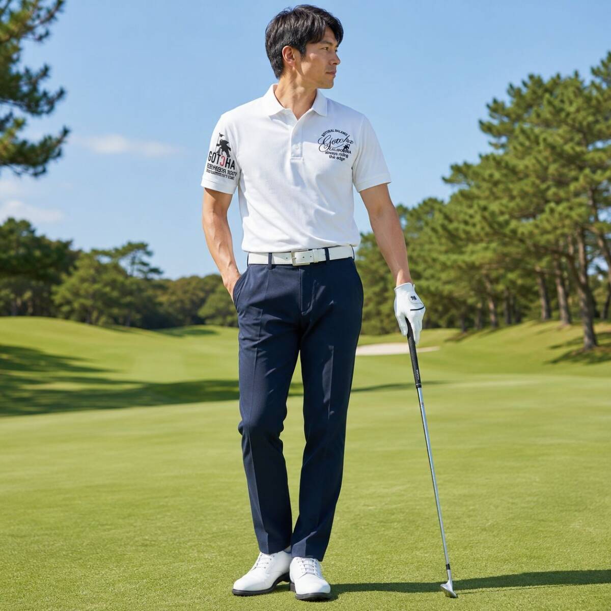 春夏 大きいサイズXXL 吸水速乾 GOTCHA GOLF ガッチャゴルフ メンズ 半袖ポロシャツ 白 192GG1222 ストレッチ 鹿の子 バックプリント_画像2