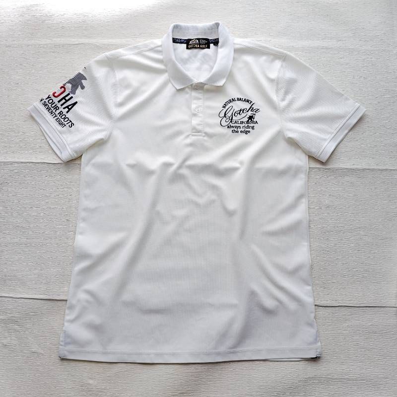 春夏 大きいサイズXXL 吸水速乾 GOTCHA GOLF ガッチャゴルフ メンズ 半袖ポロシャツ 白 192GG1222 ストレッチ 鹿の子 バックプリント_画像1