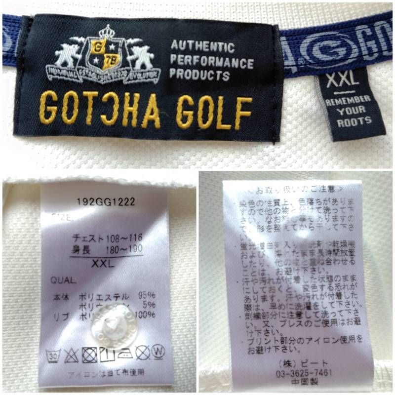 春夏 大きいサイズXXL 吸水速乾 GOTCHA GOLF ガッチャゴルフ メンズ 半袖ポロシャツ 白 192GG1222 ストレッチ 鹿の子 バックプリント_画像8