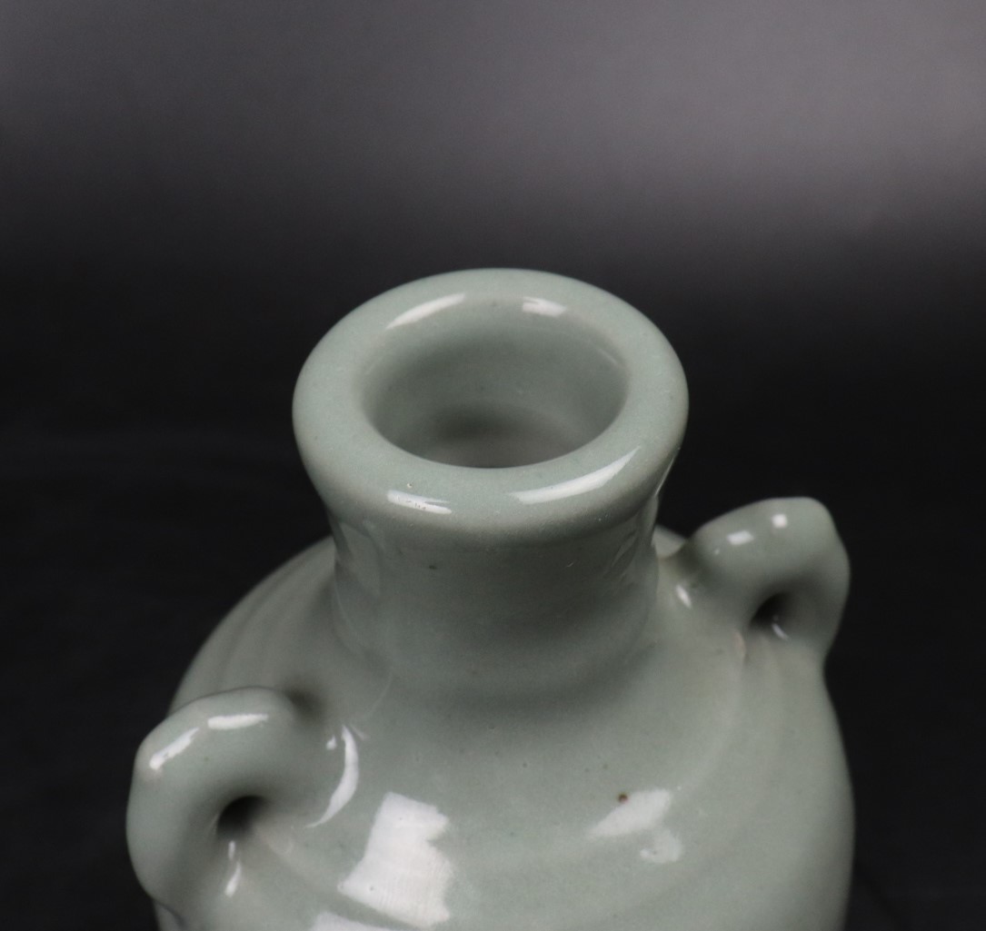 【T164】中国美術 明時代 龍泉窯 青磁耳付瓶 花瓶_画像5