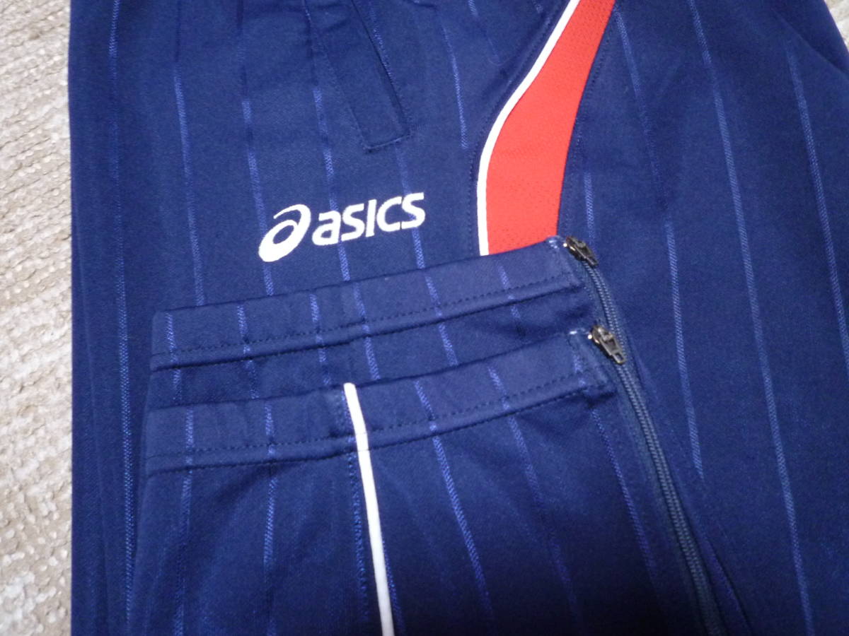  Asics shadow stripe jersey pants navy blue L size 