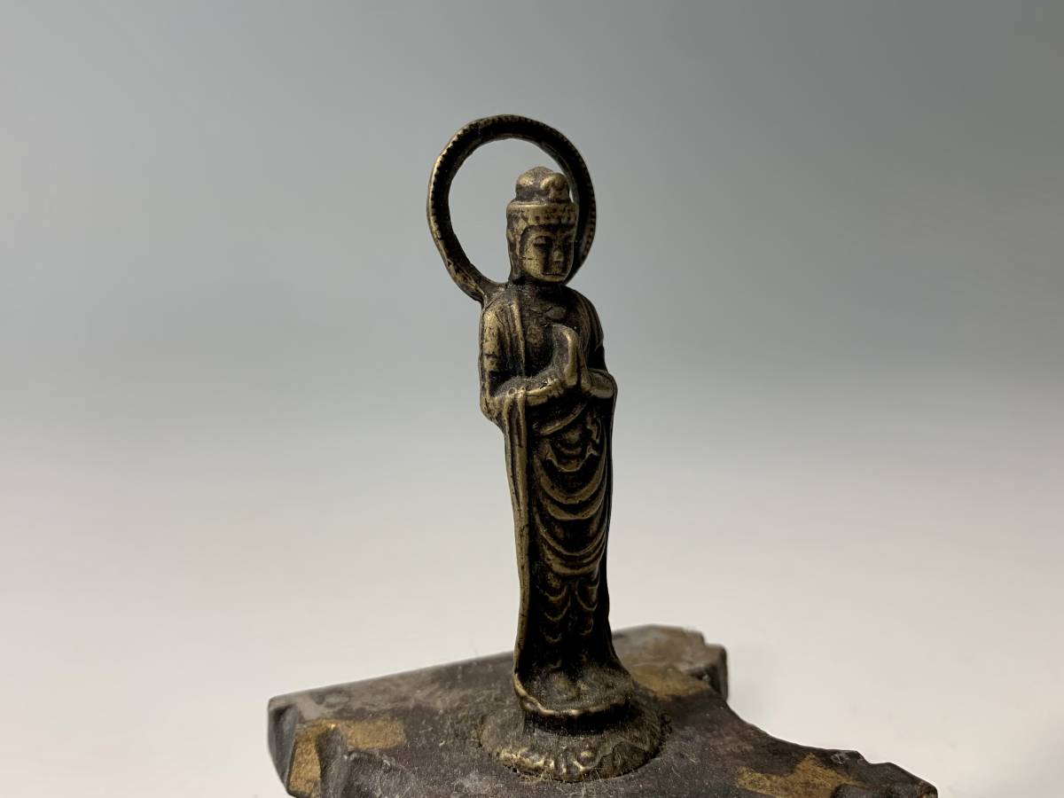 時代 仏教美術 銅製 観音立像 厨子付 / 古材 唐物 骨董 古美術 唐金 