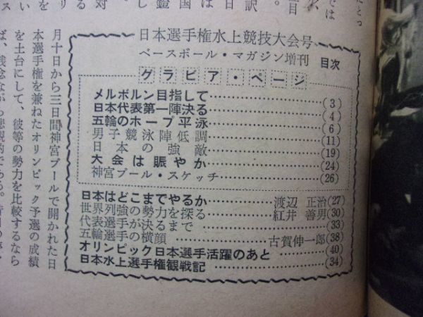 1110 ベースボールマガジン増刊 日本水上選手権大会号 1956年