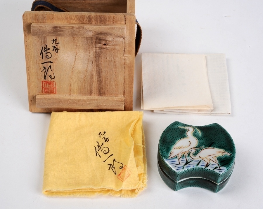  takada . one . work Kutani minute copper type .. map incense case tea utensils 