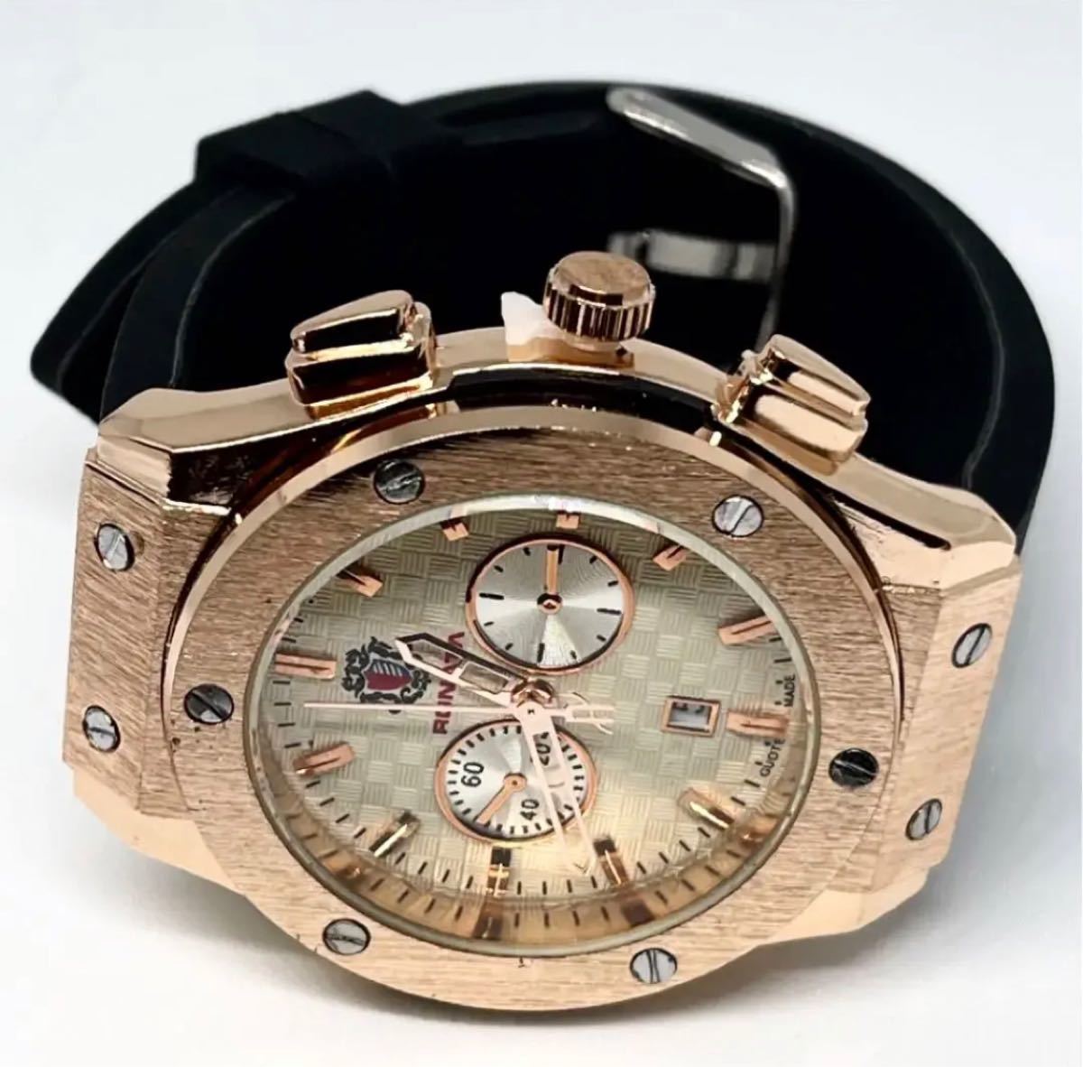 60％OFF】【60％OFF】新品 RONATA オマージュウォッチ ブラウンフェイスラバーバンドメンズ腕時計 腕時計(アナログ) 