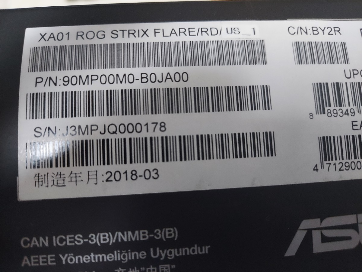 ASUS XA01 ROG STRIX FLARE/RD/US_1 ゲーミング　キーボード　開封済み未使用