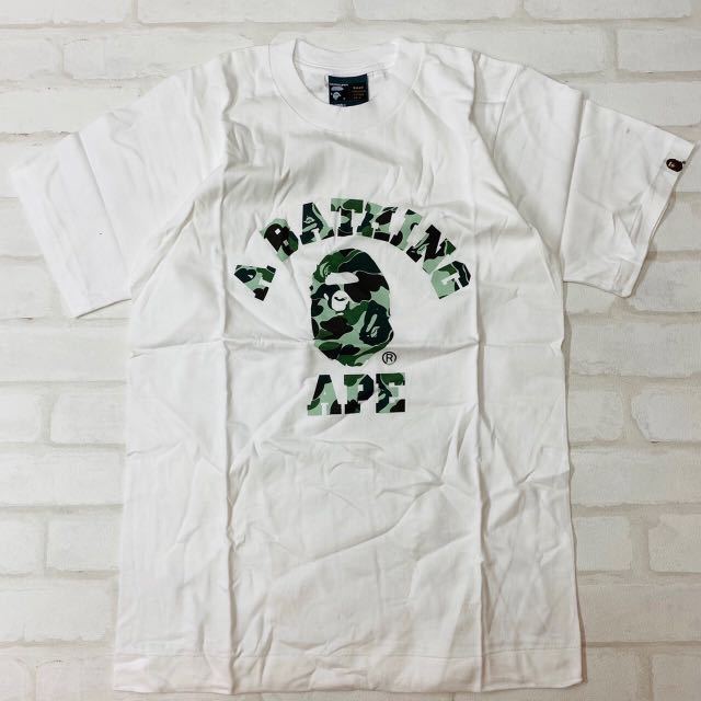 A BATHING APE アベイシングエイプ カレッジ カモ 迷彩 ロゴ Tシャツ 白緑 S 90年代ビンテージ ストリート_画像1