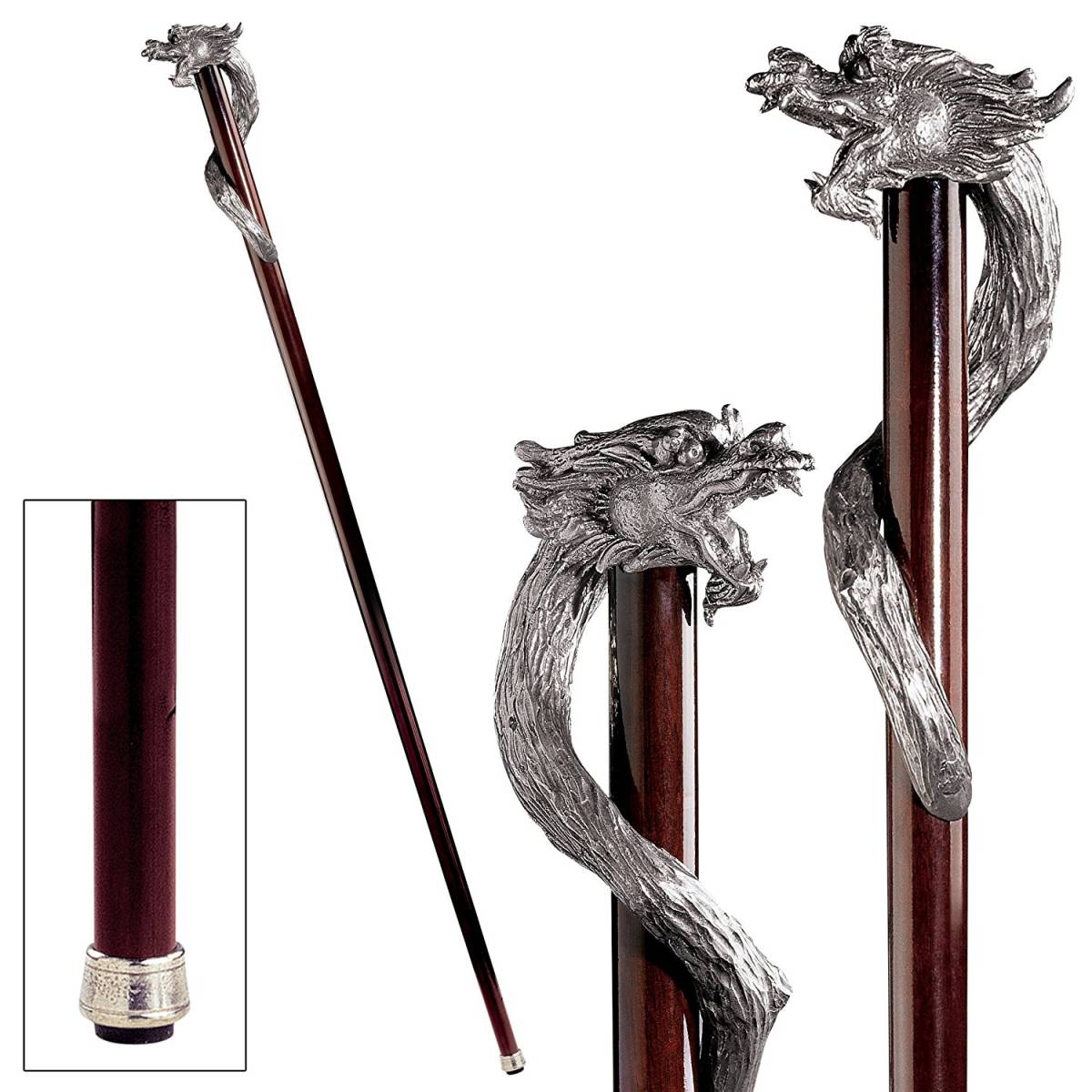 ヘビのように巻き付くドラゴン・竜・龍　個性的ハンドル飾りの杖ステッキ洋風飾り装飾品オブジェ小物彫刻雑貨ロマンファンタジー怪物