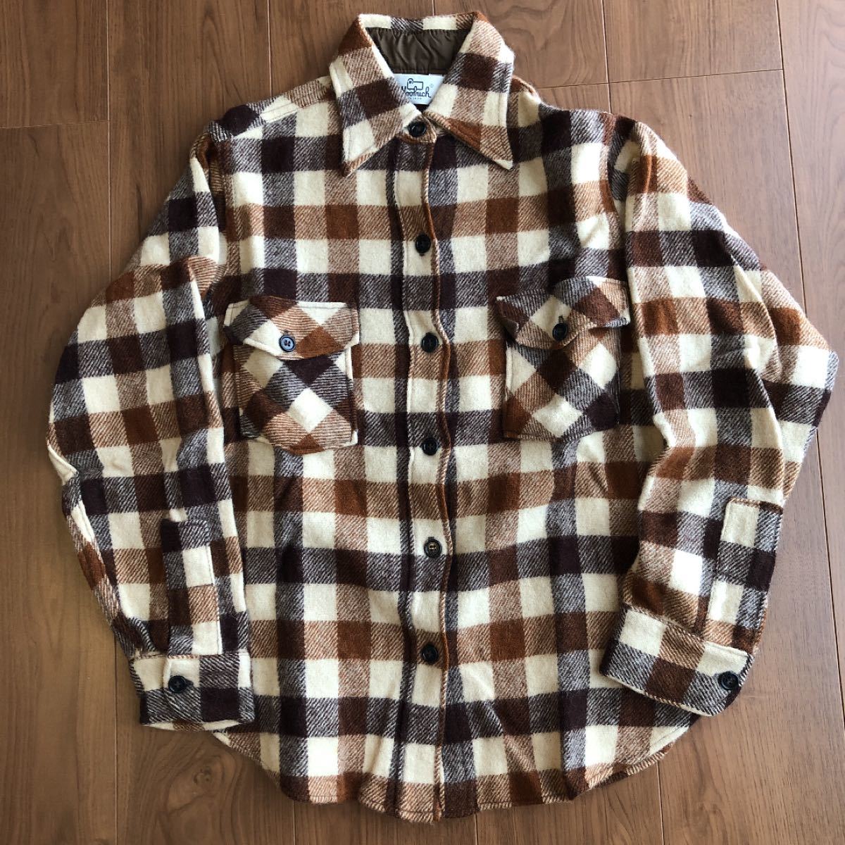 70's Woolrich 白タグ ウールフランネルシャツ ウールリッチ ブロックチェック ヴィンテージ ビンテージ　USA