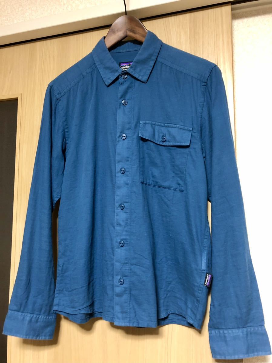 【レア】長袖A/Cシャツ Patagonia (パタゴニア) 超軽量 Glass Bleu(GLSB) men's XXS オーガニックコットン 無地 通気性最高！の画像3