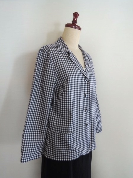 Agnis B Agnes B vi si- check shirt jacket cotton silver chewing gum check size 38