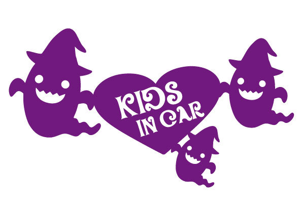 ★☆★キッズインカー KIDS IN CAR　子供が乗ってます ハロウィン おばけ かわいいカッティングステッカー 紫 (c_r)♪ot_画像1