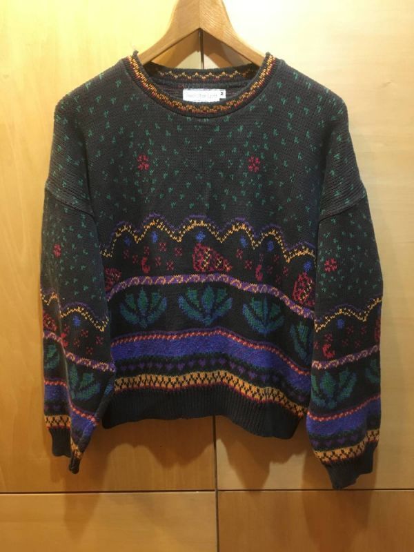 古着 Sweater Loft ニューヨーク 総柄 コットン ニット セーター レディース M 90s 80s ビンテージ USA製_画像1