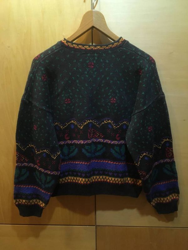 古着 Sweater Loft ニューヨーク 総柄 コットン ニット セーター レディース M 90s 80s ビンテージ USA製_画像4