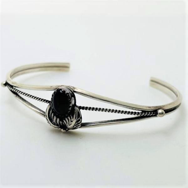 K3855*1970s*vintage* black onyx * bangle * bracele * silver *STERLING* silver 925* natural stone * american jewelry * fashion * arm wheel 