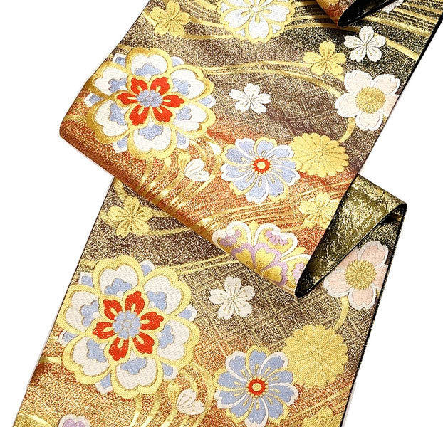 人気特価 京都 新品 桜 4462 正絹 浴衣/水着 袋帯 西陣 京都 本金箔