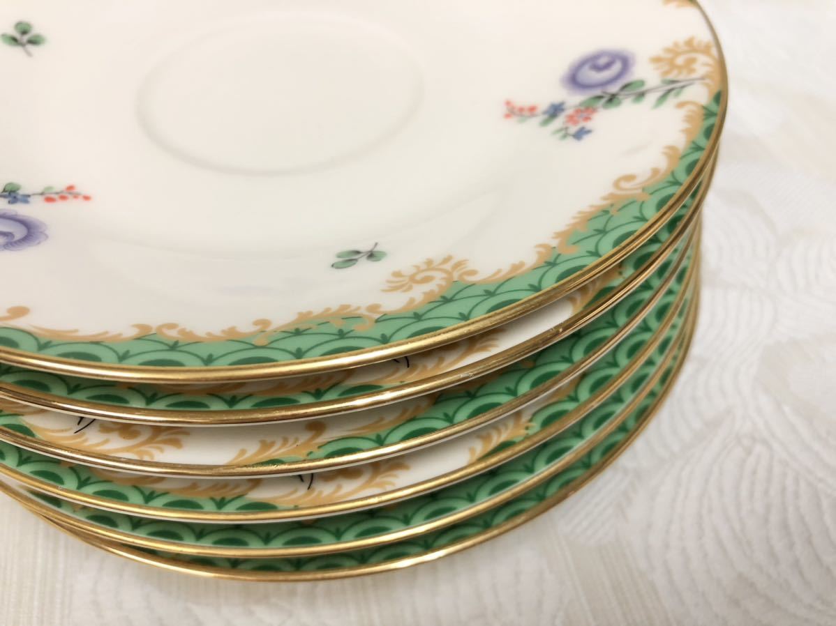 Noritake ノリタケ カップ＆ソーサー6客 lovely China グリーン ティーカップ 金彩 _画像6