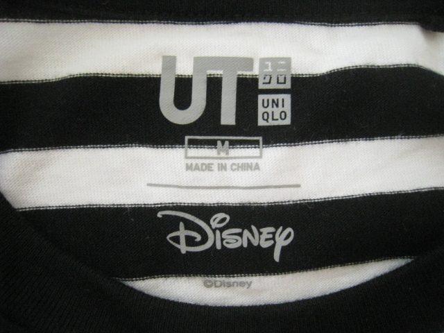 UNIQLO ユニクロ Disney ディズニー ミッキー 刺繍 UT トップス Tシャツ 半袖 丸首 白×黒 ホワイト×ブラック ボーダー Mサイズ の画像5