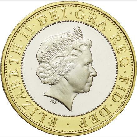 1997/1998 イギリス エリザベス2世女王肖像切替記念 2ポンド 24金メッキ付き2色プルーフ銀貨 2コインセット