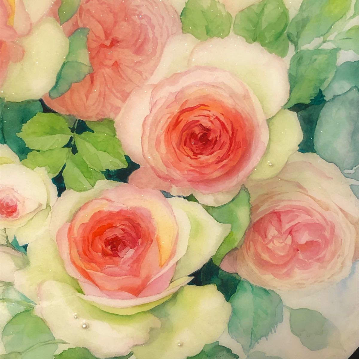 絵画 薔薇 水彩画調 レジンコート トレイ アート アクリル画 絵画 薔薇 水彩画調 レジンコート トレイ アート アクリル画