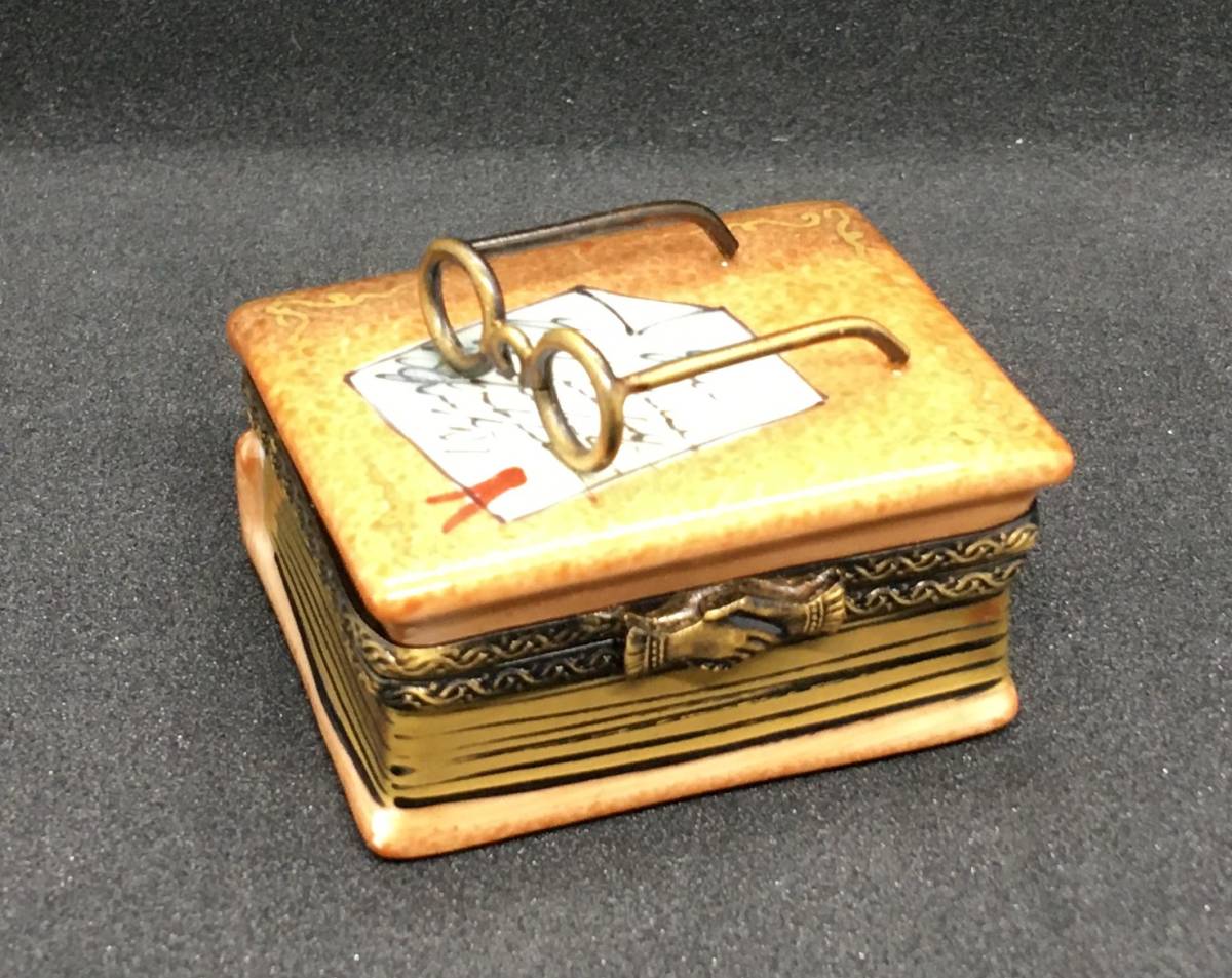 Limoges Box リモージュ ボックス 「 本と眼鏡 」 小物入れ ピルケース トリンケットボックス