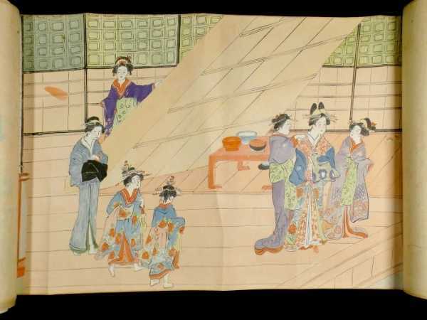 a0914 巻物 浮世絵 美人画 遊郭六図 日本画 作者不明 | protonts.com