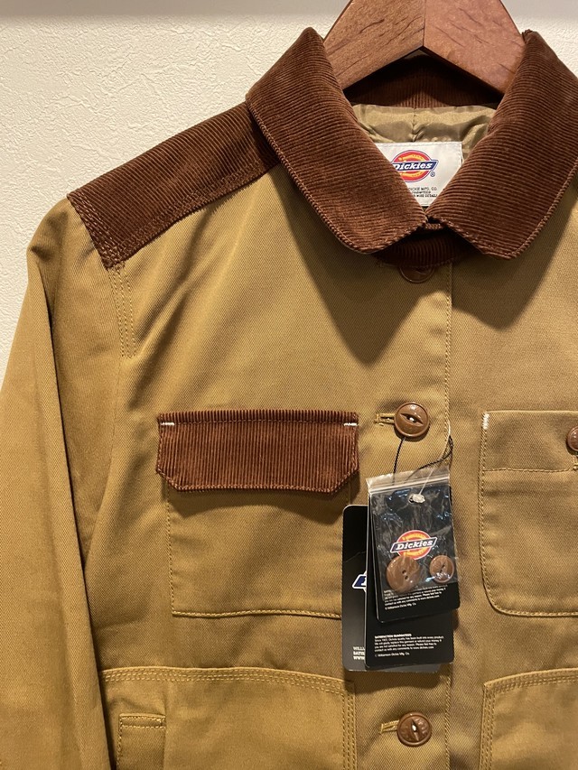 《送料込み》新品タグ付き!! Dickies ディッキーズ コーデュロイ切替 ワークジャケット ベージュ ブラウン L チンスト レディース 未使用_画像1