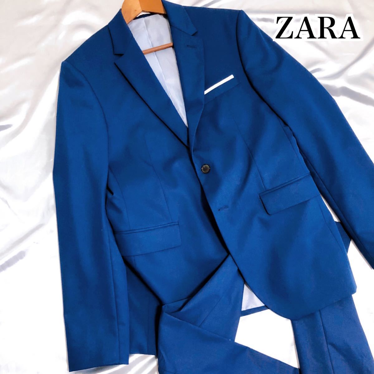 (美品)ZARA ザラ　セットアップ　スーツ　ブルー　ネイビー　メンズ　紺 テーラードジャケット