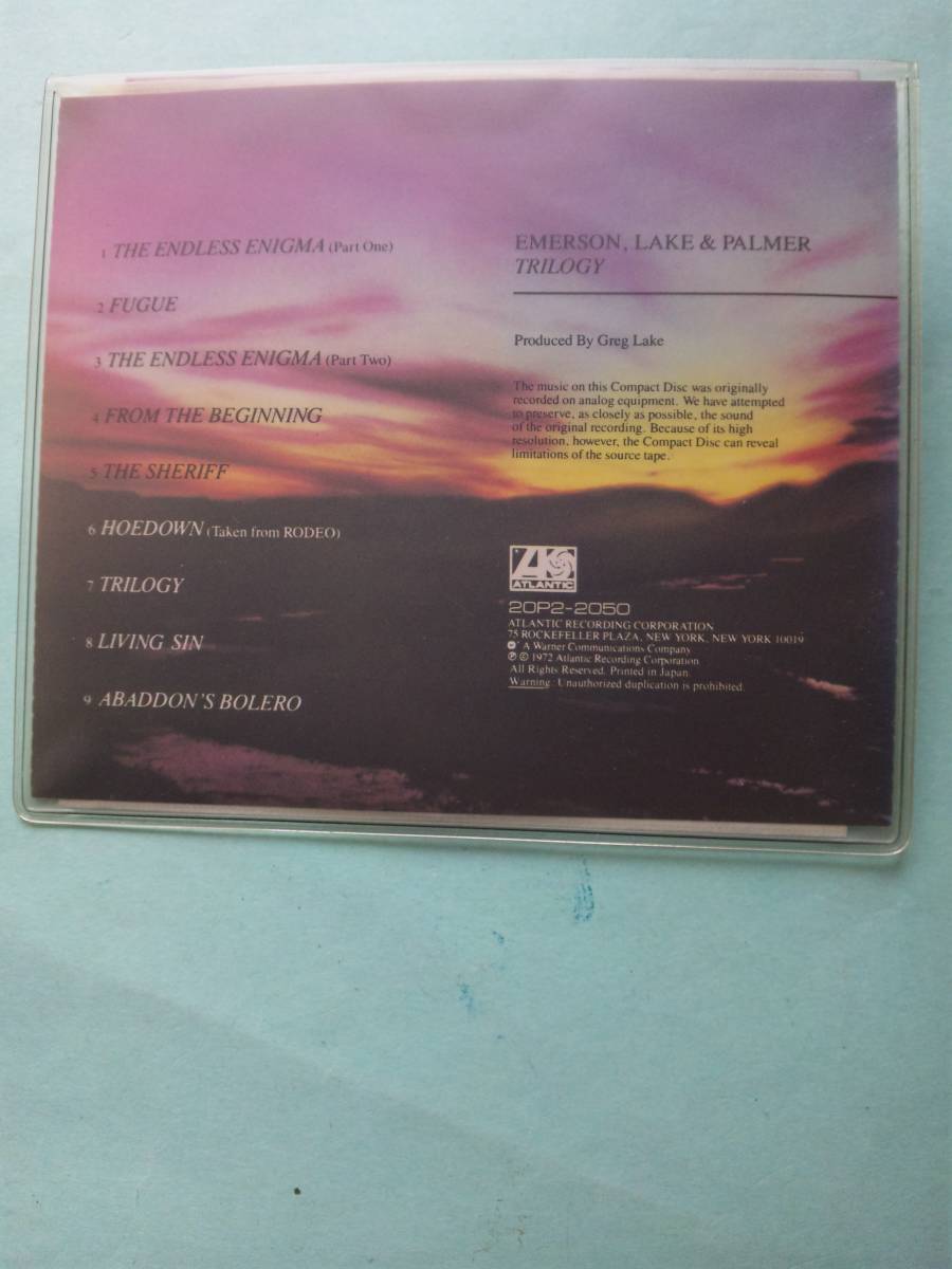 【送料112円】ソCD1458 Emerson, Lake & Palmer Trilogy　旧規格・番号=20P22050 税導入前発売月=88-9 /ソフトケース入り_画像2