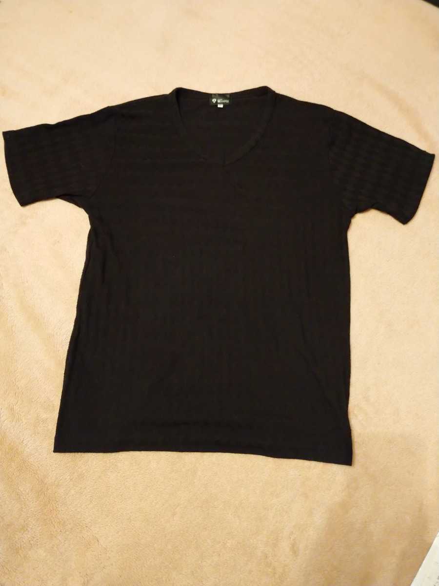 【古着・美品】TKMIXPICE/タケオ キクチ/Vネックシャツ／黒／半袖／サイズ XL_美品
