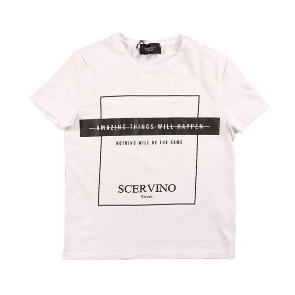 SCERVINO Street（シェルヴィーノ ストリート） Uネック半袖Tシャツ TSU005 ホワイト x ブラック M 26858 【S26859】