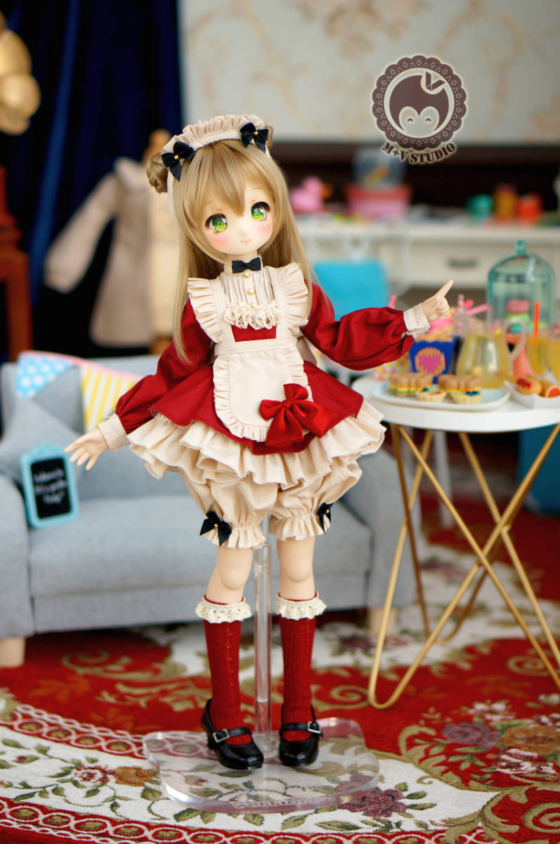 MDD (S/M胸)可愛いリボンメイド服５点セット★レッド_画像1