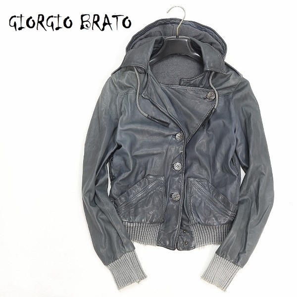 ◇GIORGIO BRATO/ジョルジオ ブラット フード付 羊革 ラムレザー