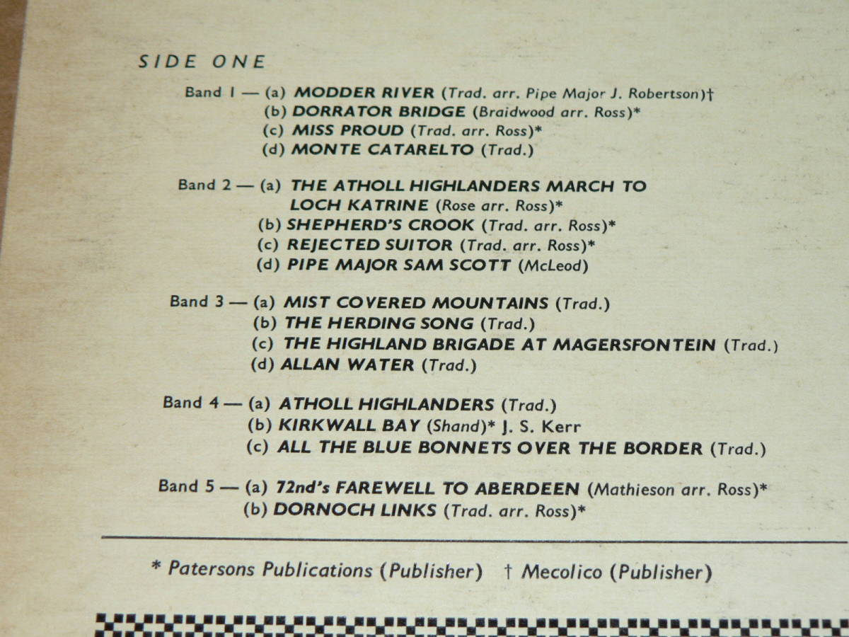 LP(英COLUMBIA盤)／「MASSED PIPES ＆ DRUMS OF THE SCOTS GUARDS 」　33SX-1152／美盤、全曲再生良好_収録曲